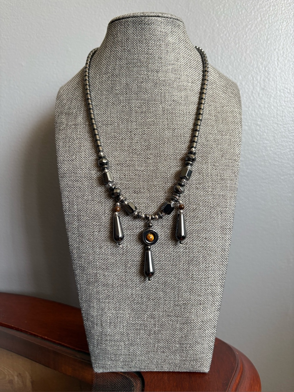 Hematite Pendant Necklace with Tigereye Beads